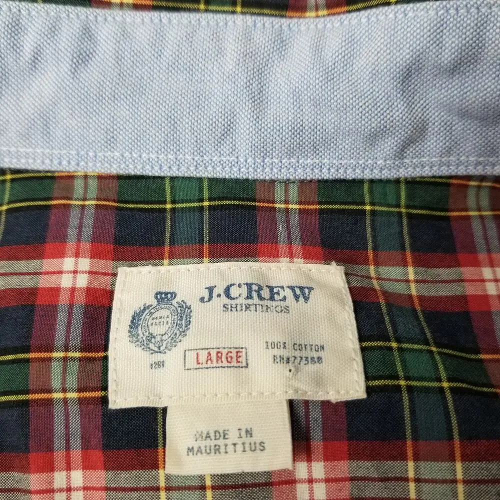J. Crew Blue Green Red Vintage Button Down Long Sleeve Shirt  Large